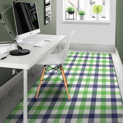 White Navy And Green Plaid Print Area Rug