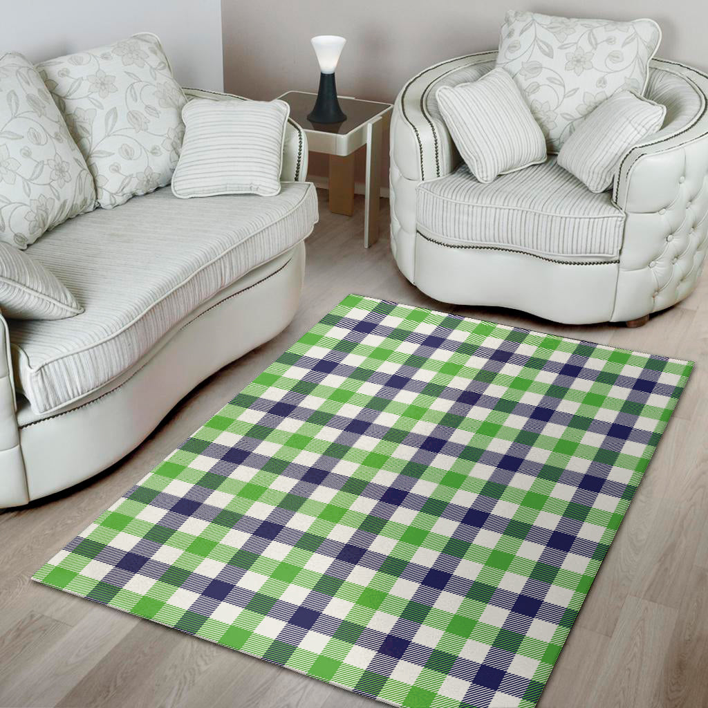 White Navy And Green Plaid Print Area Rug