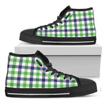 White Navy And Green Plaid Print Black High Top Shoes