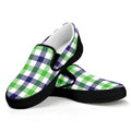 White Navy And Green Plaid Print Black Slip On Sneakers