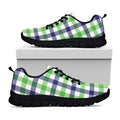 White Navy And Green Plaid Print Black Running Shoes