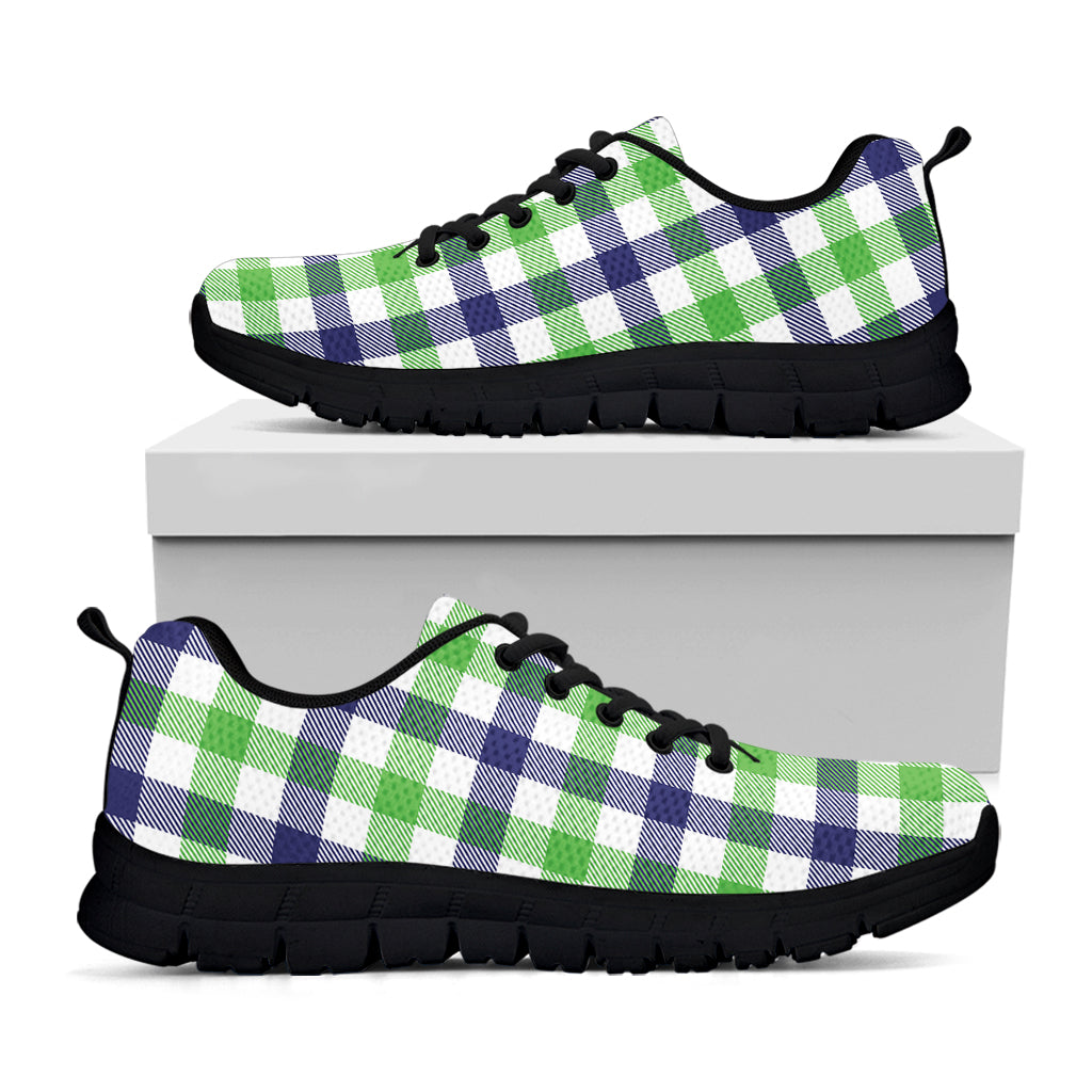 White Navy And Green Plaid Print Black Sneakers