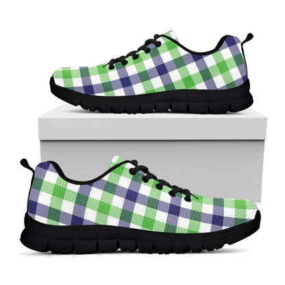 White Navy And Green Plaid Print Black Sneakers