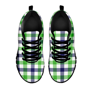 White Navy And Green Plaid Print Black Sneakers