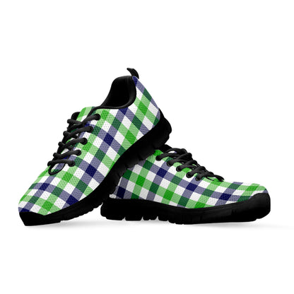 White Navy And Green Plaid Print Black Sneakers