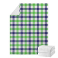 White Navy And Green Plaid Print Blanket