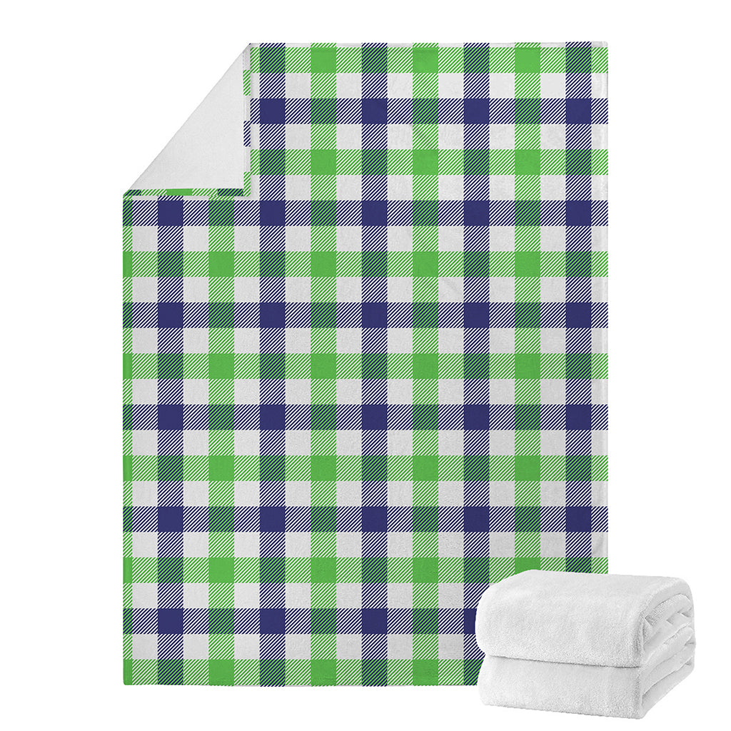 White Navy And Green Plaid Print Blanket