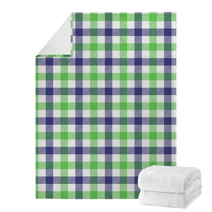 White Navy And Green Plaid Print Blanket