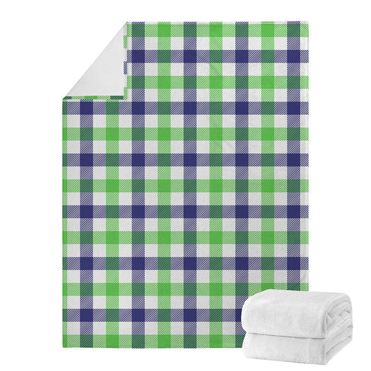 White Navy And Green Plaid Print Blanket