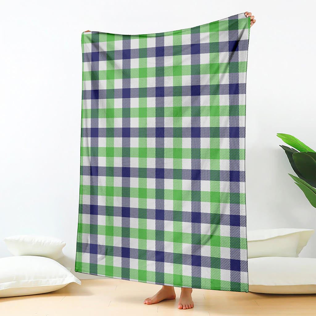 White Navy And Green Plaid Print Blanket