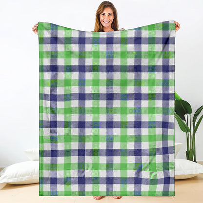 White Navy And Green Plaid Print Blanket