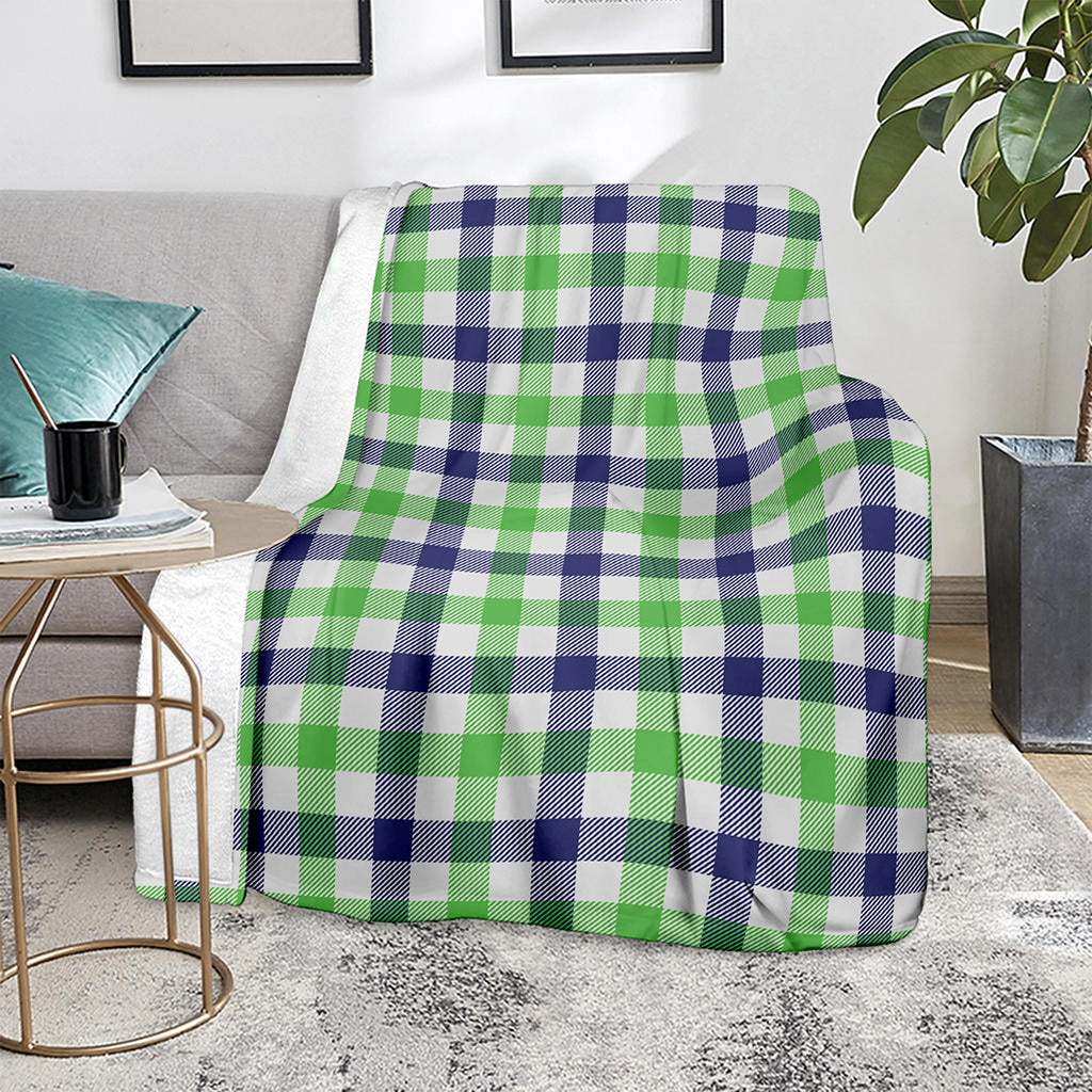 White Navy And Green Plaid Print Blanket