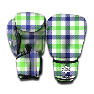 White Navy And Green Plaid Print Boxing Gloves