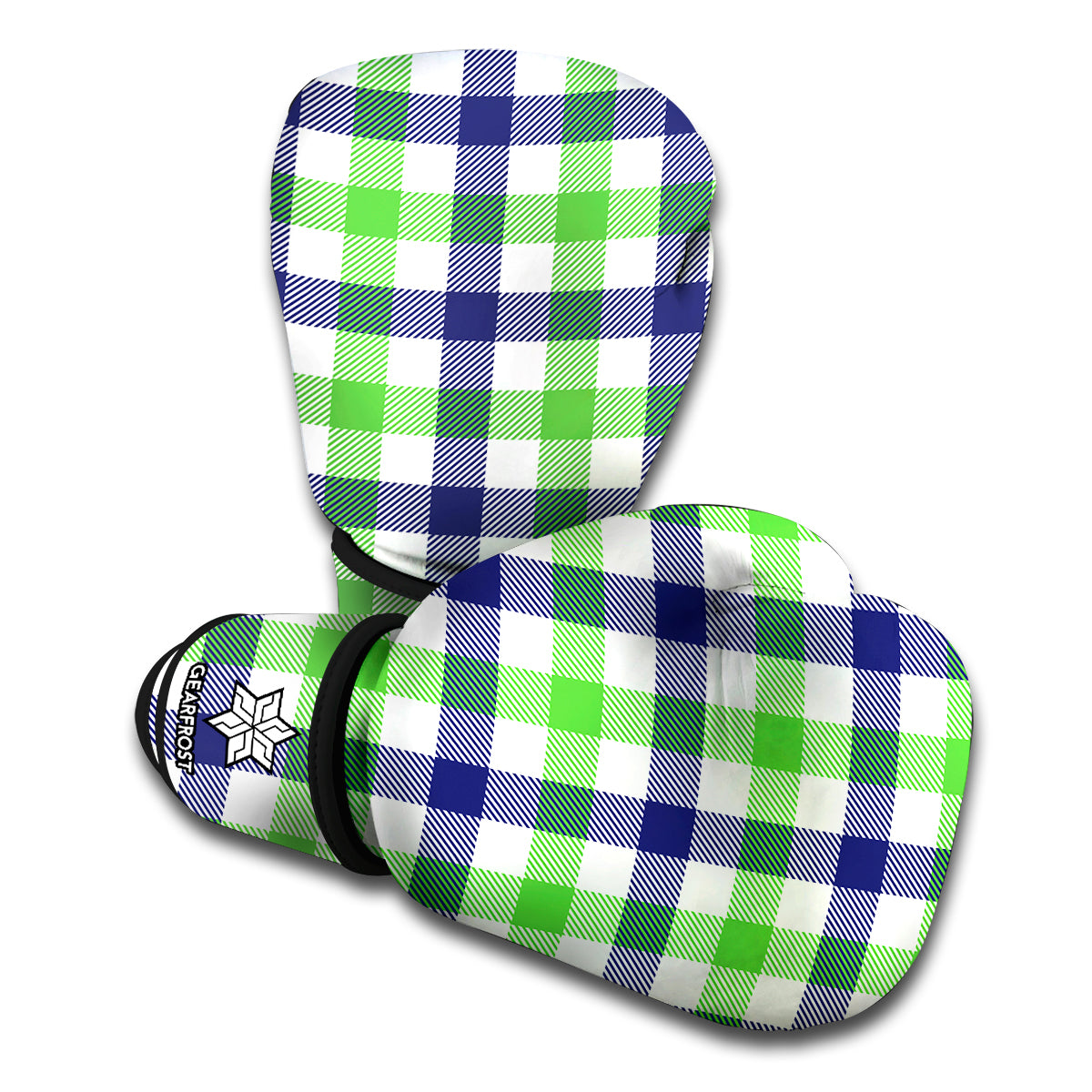 White Navy And Green Plaid Print Boxing Gloves