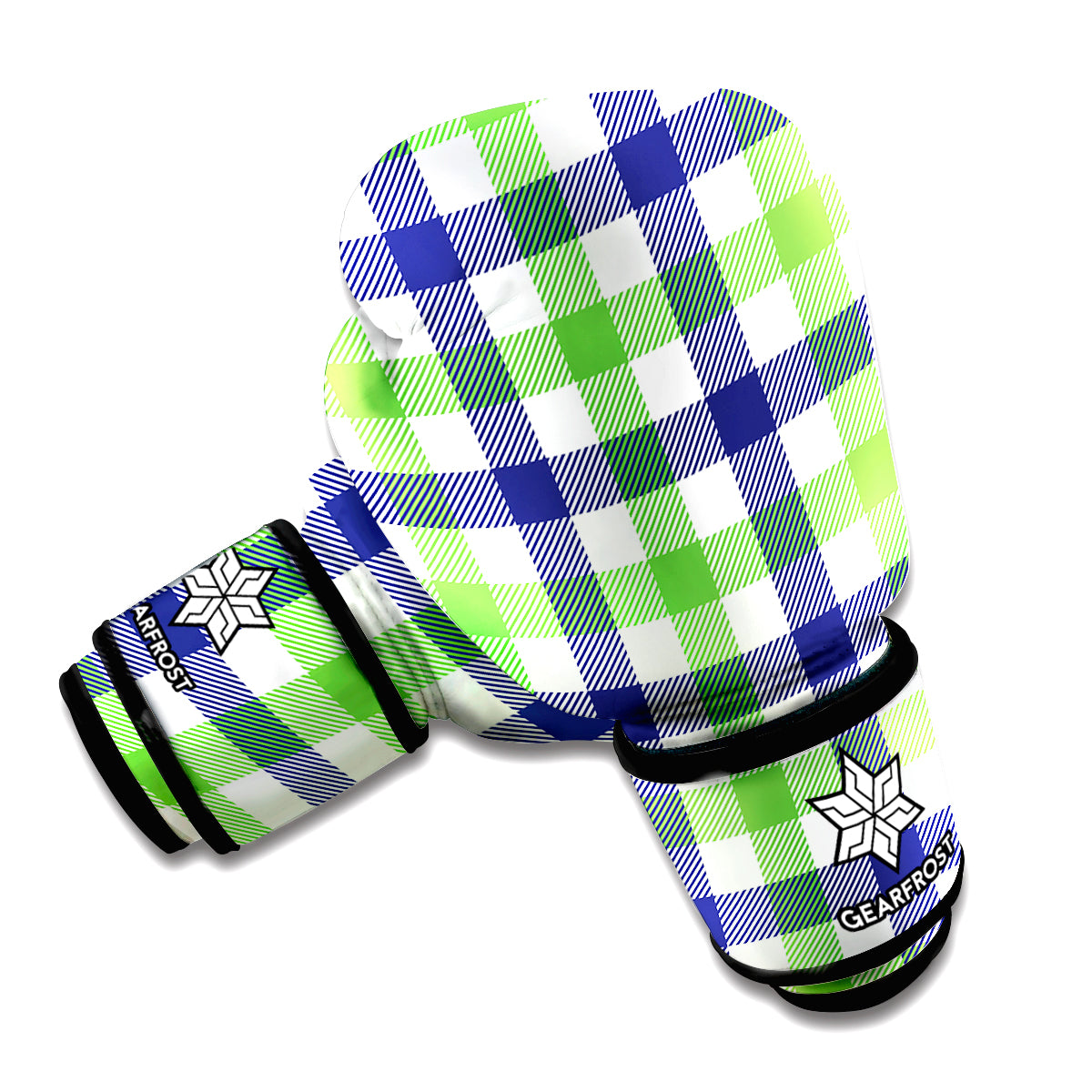 White Navy And Green Plaid Print Boxing Gloves