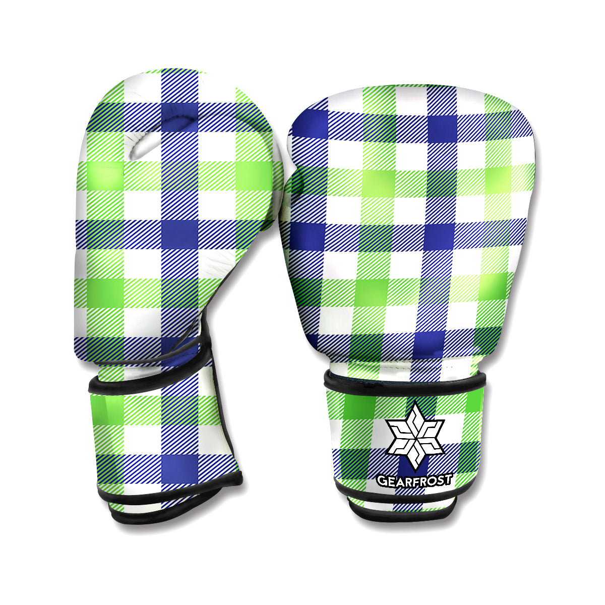 White Navy And Green Plaid Print Boxing Gloves