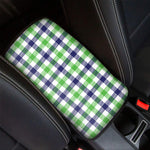 White Navy And Green Plaid Print Car Center Console Cover