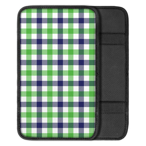 White Navy And Green Plaid Print Car Center Console Cover