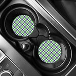 White Navy And Green Plaid Print Car Coasters