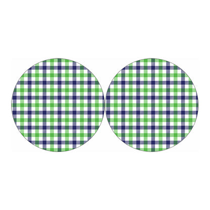 White Navy And Green Plaid Print Car Coasters