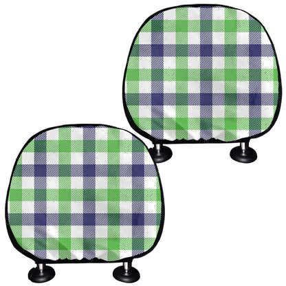 White Navy And Green Plaid Print Car Headrest Covers