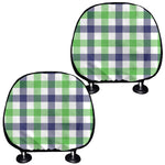 White Navy And Green Plaid Print Car Headrest Covers