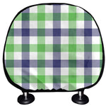 White Navy And Green Plaid Print Car Headrest Covers