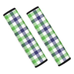White Navy And Green Plaid Print Car Seat Belt Covers