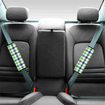 White Navy And Green Plaid Print Car Seat Belt Covers