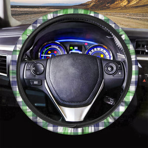 White Navy And Green Plaid Print Car Steering Wheel Cover