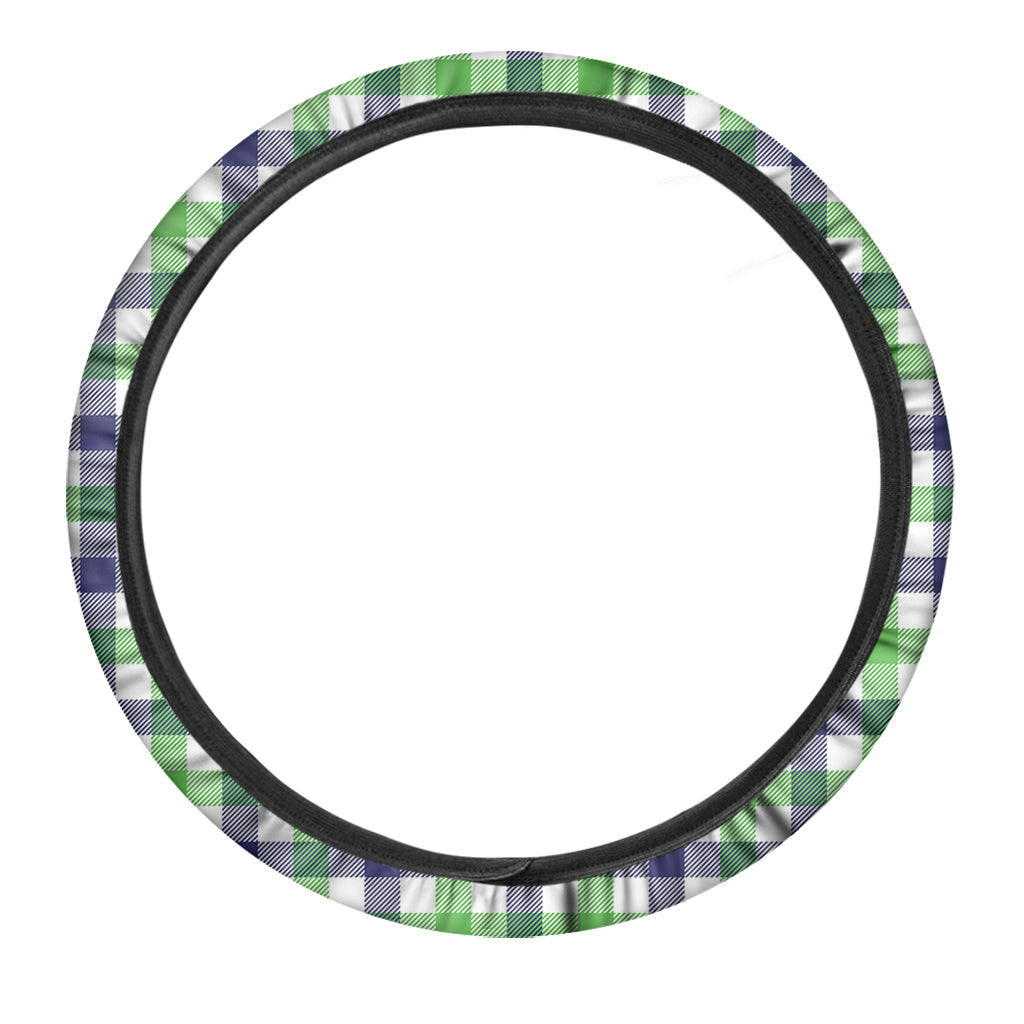 White Navy And Green Plaid Print Car Steering Wheel Cover