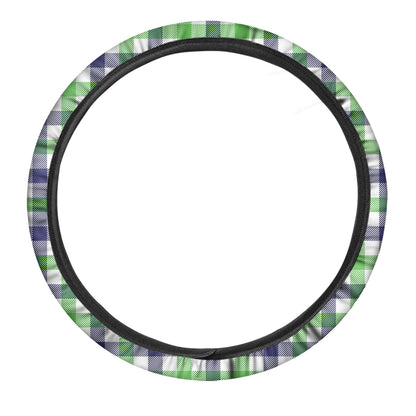 White Navy And Green Plaid Print Car Steering Wheel Cover