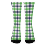 White Navy And Green Plaid Print Crew Socks
