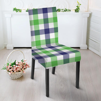 White Navy And Green Plaid Print Dining Chair Slipcover