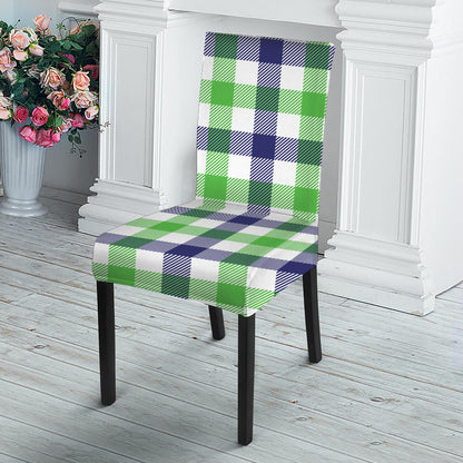 White Navy And Green Plaid Print Dining Chair Slipcover