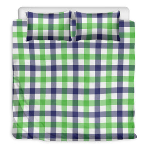 White Navy And Green Plaid Print Duvet Cover Bedding Set