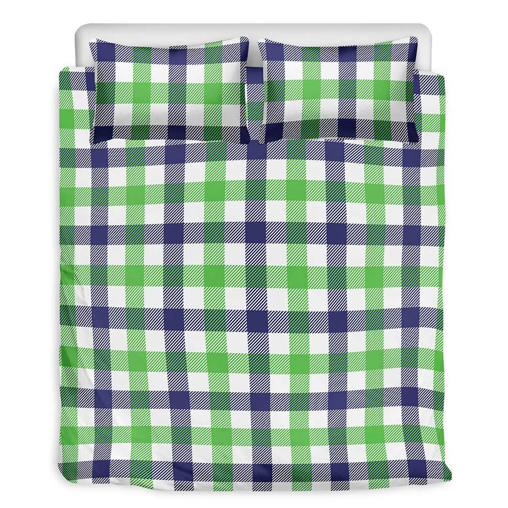 White Navy And Green Plaid Print Duvet Cover Bedding Set