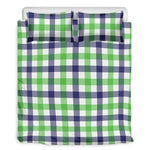 White Navy And Green Plaid Print Duvet Cover Bedding Set