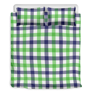 White Navy And Green Plaid Print Duvet Cover Bedding Set