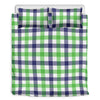 White Navy And Green Plaid Print Duvet Cover Bedding Set