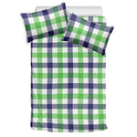 White Navy And Green Plaid Print Duvet Cover Bedding Set