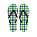 White Navy And Green Plaid Print Flip Flops