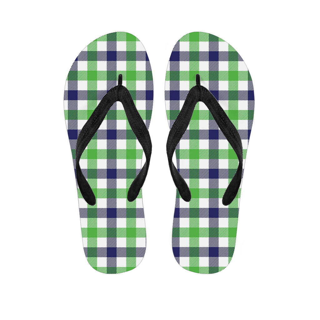 White Navy And Green Plaid Print Flip Flops