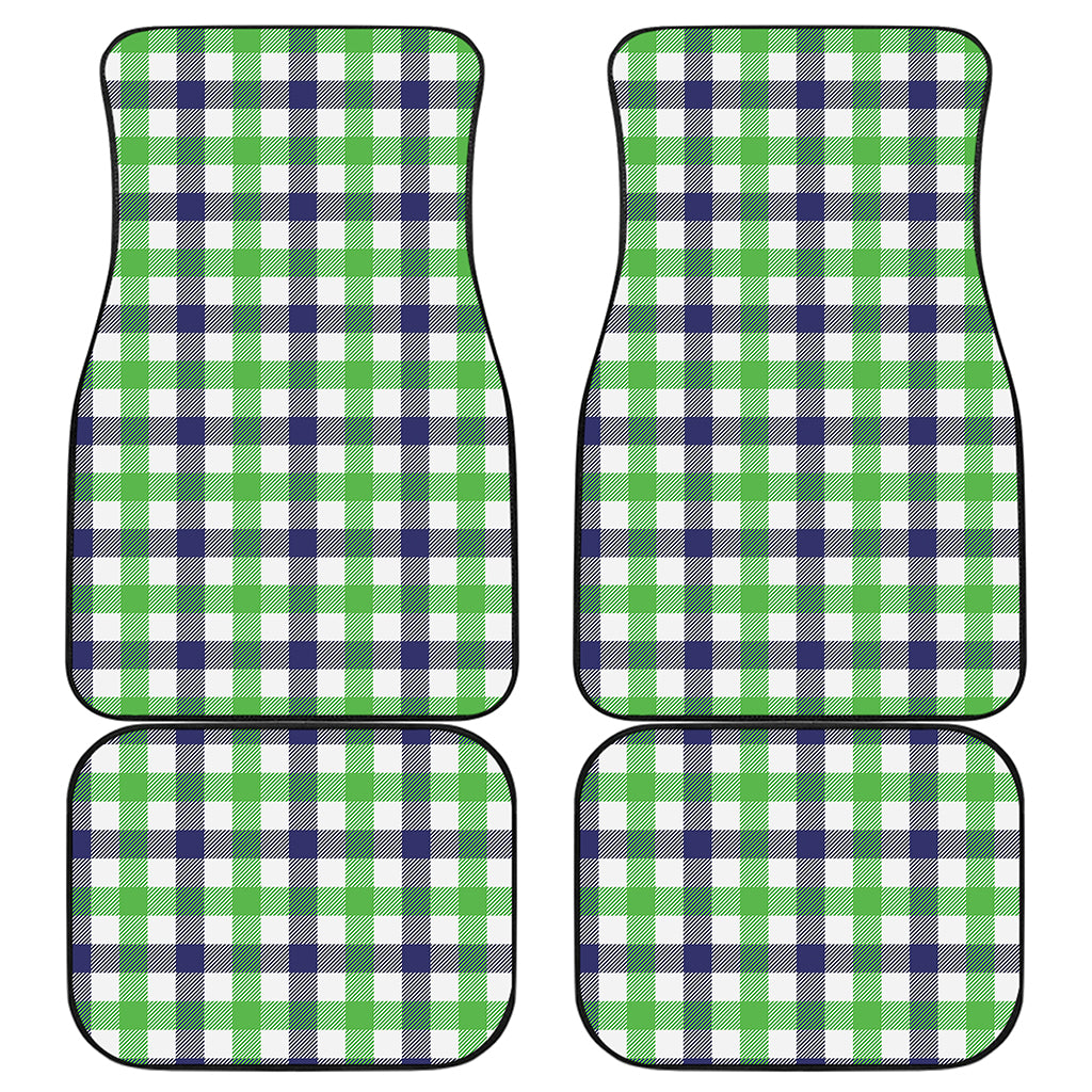 White Navy And Green Plaid Print Front and Back Car Floor Mats