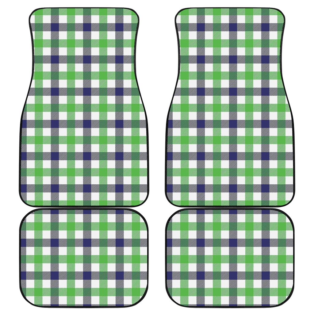 White Navy And Green Plaid Print Front and Back Car Floor Mats