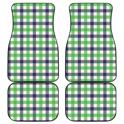 White Navy And Green Plaid Print Front and Back Car Floor Mats