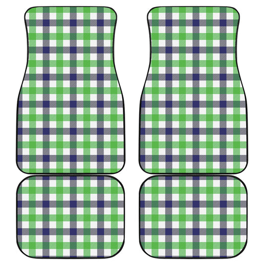 White Navy And Green Plaid Print Front and Back Car Floor Mats