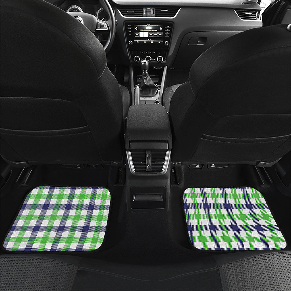 White Navy And Green Plaid Print Front and Back Car Floor Mats