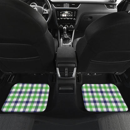 White Navy And Green Plaid Print Front and Back Car Floor Mats