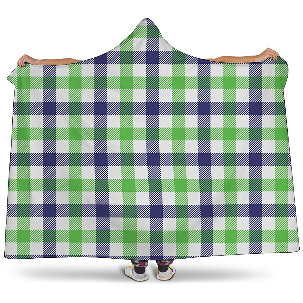 White Navy And Green Plaid Print Hooded Blanket